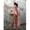 imageMoss Rose Women Summer Caftan Kimono Cardigan Open Fron Swimsuit Kaftan Maxi Beach Vacation Clothes with BeltAbrown