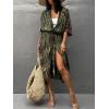 imageMoss Rose Women Summer Caftan Kimono Cardigan Open Fron Swimsuit Kaftan Maxi Beach Vacation Clothes with BeltAgreen