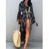 imageMoss Rose Women Summer Caftan Kimono Cardigan Open Fron Swimsuit Kaftan Maxi Beach Vacation Clothes with BeltBblack