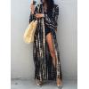 imageMoss Rose Women Summer Caftan Kimono Cardigan Open Fron Swimsuit Kaftan Maxi Beach Vacation Clothes with BeltBblack