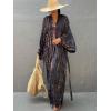 imageMoss Rose Women Summer Caftan Kimono Cardigan Open Fron Swimsuit Kaftan Maxi Beach Vacation Clothes with BeltBnavy