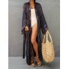 imageMoss Rose Women Summer Caftan Kimono Cardigan Open Fron Swimsuit Kaftan Maxi Beach Vacation Clothes with BeltBnavy