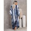 imageMoss Rose Women Summer Caftan Kimono Cardigan Open Fron Swimsuit Kaftan Maxi Beach Vacation Clothes with BeltBwhite Blue