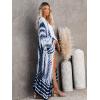 imageMoss Rose Women Summer Caftan Kimono Cardigan Open Fron Swimsuit Kaftan Maxi Beach Vacation Clothes with BeltBwhite Blue