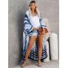 imageMoss Rose Women Summer Caftan Kimono Cardigan Open Fron Swimsuit Kaftan Maxi Beach Vacation Clothes with BeltBwhite Blue