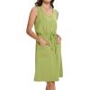 imageMoss Rose Women Summer Dresses Sleeveless Casual Loose Swing Midi Dress with PocketsZgreen