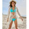 imageMoss Rose Womens Bathing Suit Cover Up 34 Sleeve Mesh Swimsuit Coverup Long Floral Beach Lace Kimono CardiganBeige