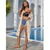 imageMoss Rose Womens Bathing Suit Cover Up 34 Sleeve Mesh Swimsuit Coverup Long Floral Beach Lace Kimono CardiganBeige