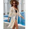 imageMoss Rose Womens Bathing Suit Cover Up 34 Sleeve Mesh Swimsuit Coverup Long Floral Beach Lace Kimono CardiganBeige