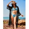 imageMoss Rose Womens Bathing Suit Cover Up 34 Sleeve Mesh Swimsuit Coverup Long Floral Beach Lace Kimono CardiganBlack