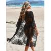 imageMoss Rose Womens Bathing Suit Cover Up 34 Sleeve Mesh Swimsuit Coverup Long Floral Beach Lace Kimono CardiganBlack