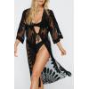 imageMoss Rose Womens Bathing Suit Cover Up 34 Sleeve Mesh Swimsuit Coverup Long Floral Beach Lace Kimono CardiganBlack