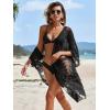 imageMoss Rose Womens Bathing Suit Cover Up 34 Sleeve Mesh Swimsuit Coverup Long Floral Beach Lace Kimono CardiganBlack