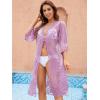 imageMoss Rose Womens Bathing Suit Cover Up 34 Sleeve Mesh Swimsuit Coverup Long Floral Beach Lace Kimono CardiganPurple