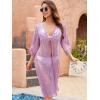 imageMoss Rose Womens Bathing Suit Cover Up 34 Sleeve Mesh Swimsuit Coverup Long Floral Beach Lace Kimono CardiganPurple