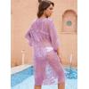 imageMoss Rose Womens Bathing Suit Cover Up 34 Sleeve Mesh Swimsuit Coverup Long Floral Beach Lace Kimono CardiganPurple