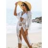 imageMoss Rose Womens Bathing Suit Cover Up 34 Sleeve Mesh Swimsuit Coverup Long Floral Beach Lace Kimono CardiganWhite