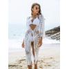 imageMoss Rose Womens Bathing Suit Cover Up 34 Sleeve Mesh Swimsuit Coverup Long Floral Beach Lace Kimono CardiganWhite