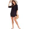 imageMoss Rose Womens Bathing Suit Cover Ups Bikini Swimsuit Coverup Drawstring Beach Dress ShirtBlack