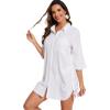 imageMoss Rose Womens Bathing Suit Cover Ups Bikini Swimsuit Coverup Drawstring Button Down Beach Dress ShirtWhite