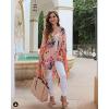 imageMoss Rose Womens Beach Cover up Swimsuit Kimono with Bohemian Floral Print Loose Casual Resort WearA Peach Floral