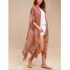 imageMoss Rose Womens Beach Cover up Swimsuit Kimono with Bohemian Floral Print Loose Casual Resort WearB Red