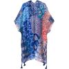 imageMoss Rose Womens Beach Cover up Swimsuit Kimono with Bohemian Floral Print Loose Casual Resort WearBlue Print