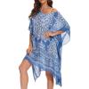 imageMoss Rose Womens Beach Kaftan Dresses Kimono Swimsuit Cover up for Bathing Suit with Floral PatternAblue