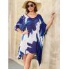 imageMoss Rose Womens Beach Kaftan Dresses Kimono Swimsuit Cover up for Bathing Suit with Floral PatternAbluewhite