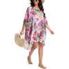 imageMoss Rose Womens Beach Kaftan Dresses Kimono Swimsuit Cover up for Bathing Suit with Floral PatternBpink