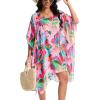 imageMoss Rose Womens Beach Kaftan Dresses Kimono Swimsuit Cover up for Bathing Suit with Floral PatternBpink