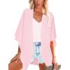 imageMoss Rose Womens Beach Kimono Coverup Sheer Chiffon Cover Ups Casual Loose Open Front Cardigan TopsPink