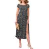 imageMoss Rose Womens Boho Maxi Dresses Summer Off Shoulder Cap Sleeve Flowy Swing Casual Long DressBlack