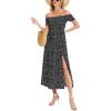 imageMoss Rose Womens Boho Maxi Dresses Summer Off Shoulder Cap Sleeve Flowy Swing Casual Long DressBlack