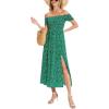 imageMoss Rose Womens Boho Maxi Dresses Summer Off Shoulder Cap Sleeve Flowy Swing Casual Long DressGreen