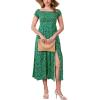 imageMoss Rose Womens Boho Maxi Dresses Summer Off Shoulder Cap Sleeve Flowy Swing Casual Long DressGreen