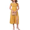 imageMoss Rose Womens Boho Maxi Dresses Summer Off Shoulder Cap Sleeve Flowy Swing Casual Long DressYellow