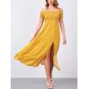 imageMoss Rose Womens Boho Maxi Dresses Summer Off Shoulder Cap Sleeve Flowy Swing Casual Long DressYellow