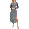 imageMoss Rose Womens Boho Maxi Dresses Summer Square Neck Long Sleeve Floral Flowy Swing Casual Long DressBlack