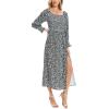 imageMoss Rose Womens Boho Maxi Dresses Summer Square Neck Long Sleeve Floral Flowy Swing Casual Long DressBlack