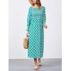 imageMoss Rose Womens Boho Maxi Dresses Summer Square Neck Long Sleeve Floral Flowy Swing Casual Long DressGreen