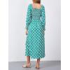 imageMoss Rose Womens Boho Maxi Dresses Summer Square Neck Long Sleeve Floral Flowy Swing Casual Long DressGreen
