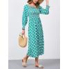 imageMoss Rose Womens Boho Maxi Dresses Summer Square Neck Long Sleeve Floral Flowy Swing Casual Long DressGreen