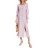 imageMoss Rose Womens Boho Maxi Dresses Summer Square Neck Long Sleeve Floral Flowy Swing Casual Long DressPink