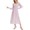 imageMoss Rose Womens Boho Maxi Dresses Summer Square Neck Long Sleeve Floral Flowy Swing Casual Long DressPink
