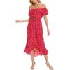 imageMoss Rose Womens Boho Spring Summer Maxi Dresses Off The Shoulder Floral Flowy Swing Casual Long DressRed