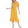 imageMoss Rose Womens Boho Spring Summer Maxi Dresses Off The Shoulder Floral Flowy Swing Casual Long DressYellow