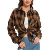 imageMoss Rose Womens Button Down Flannel Shirts Long Sleeve Plaid Shackets Business Casual Blouse TopBrown Black