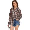 imageMoss Rose Womens Button Down Flannel Shirts Long Sleeve Plaid Shackets Business Casual Blouse TopBrown White
