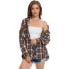 imageMoss Rose Womens Button Down Flannel Shirts Long Sleeve Plaid Shackets Business Casual Blouse TopBrown White
